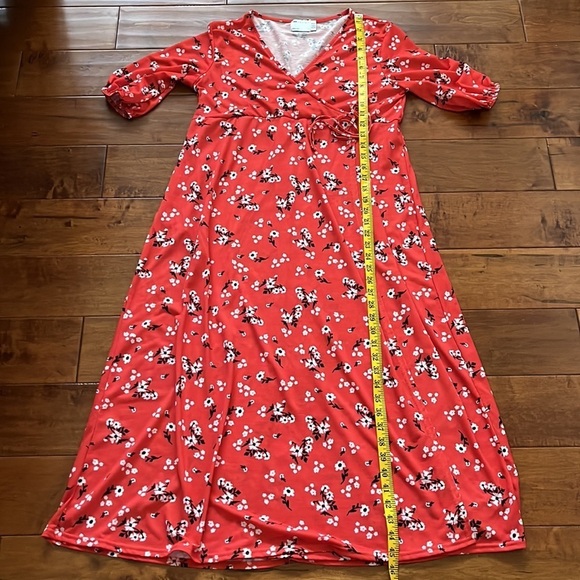 Asos Maternity Wrap Front Midi Dress Red Floral Size 8 - Picture 5 of 8